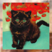 Autocollant Pour Fenêtre Van Gogh Chat noir Fleurs rouges (Feuille 2)