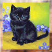 Autocollant Pour Fenêtre Van Gogh Chat noir Fleurs violettes (Feuille 2)