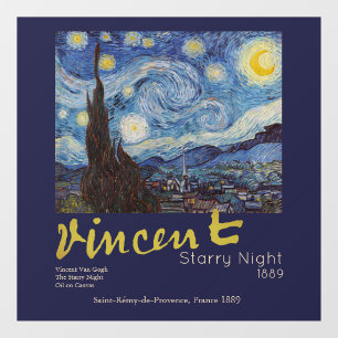Autocollant Pour Fenêtre Van Gogh Nuit étoilée Vintage Bleu Chef-d'œuvre