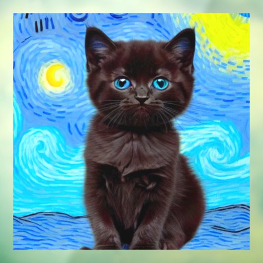 Autocollant Pour Fenêtre Van Gogh Starry Night Black Cat (Feuille 3)