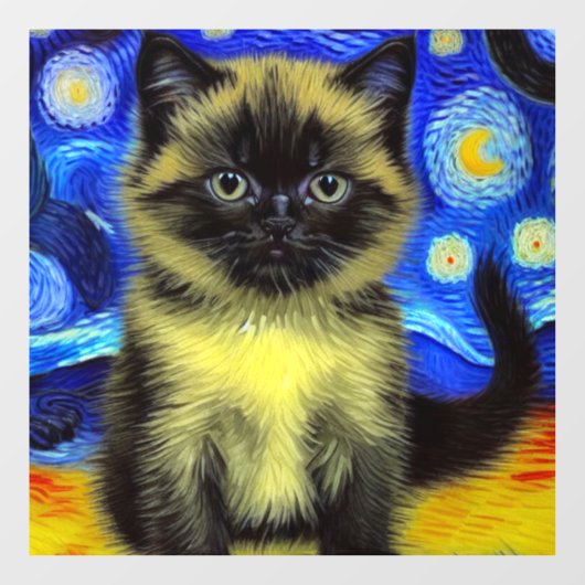Autocollant Pour Fenêtre Van Gogh Starry Nuit Siamese Cat (Feuille)