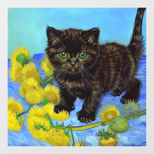 Autocollant Pour Fenêtre Van Gogh Style Chat avec tournesol