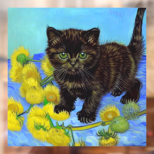 Autocollant Pour Fenêtre Van Gogh Style Chat avec tournesol (Feuille 2)
