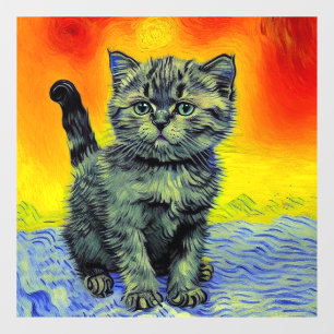 Autocollant Pour Fenêtre Van Gogh Style Chat Sunset Beach