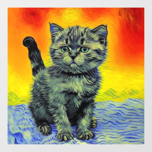 Autocollant Pour Fenêtre Van Gogh Style Chat Sunset Beach (Feuille)