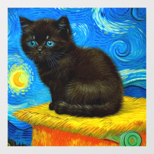 Autocollant Pour Fenêtre Van Gogh Style Starry Night Cat
