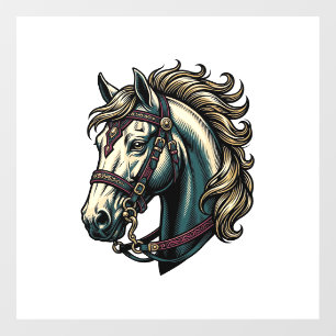 Autocollant Pour Fenêtre Vecteur de tête de cheval de gravure vintage
