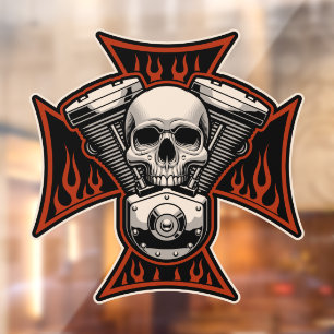 Autocollant Pour Fenêtre Vélo Cross Skull Motorcycle Flames gagner