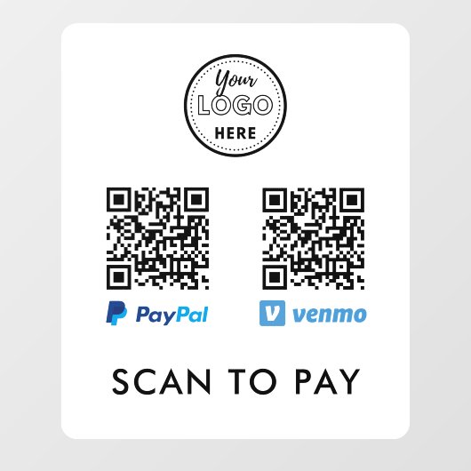 Autocollant Pour Fenêtre Venmo Paypal QR Code Scan to Pay Logo Blanc (Feuille)