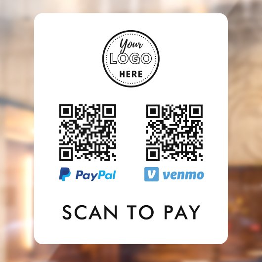 Autocollant Pour Fenêtre Venmo Paypal QR Code Scan to Pay Logo Blanc (Feuille 2)