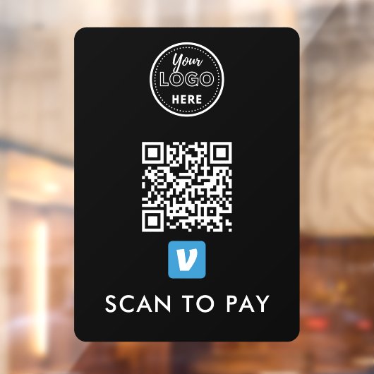 Autocollant Pour Fenêtre Venmo QR Code Scan pour payer le logo moderne Noir (Feuille 2)