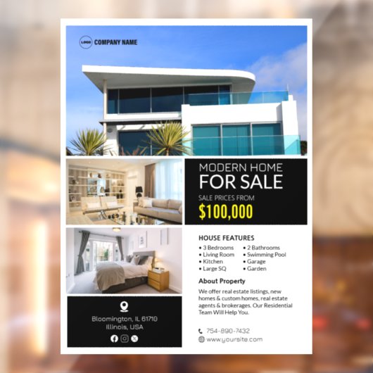 Autocollant Pour Fenêtre Vente de propriété personnalisée (Feuille 2)