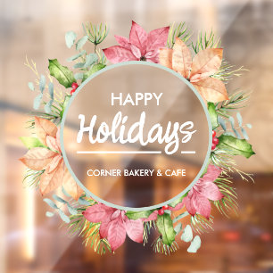 Autocollant Pour Fenêtre Verdure Poinsettia Wreath Joyeuses vacances