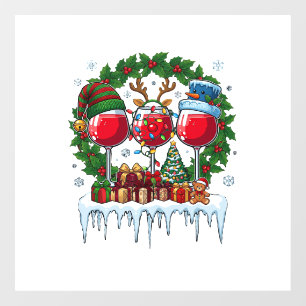Autocollant Pour Fenêtre Verres à vin rouge de Noël Couronne de houx Bonhom
