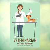 Autocollant Pour Fenêtre Vétérinaire Femme & Animaux Sur Vert & Texte (Feuille 3)