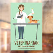 Autocollant Pour Fenêtre Vétérinaire Femme & Animaux Sur Vert & Texte (Feuille 2)