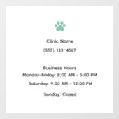 Autocollant Pour Fenêtre Veterinary Clinic Hours Window Cling (Feuille)