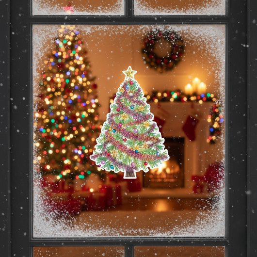 Autocollant Pour Fenêtre Vibrant Holiday Christmas Tree Window Cling