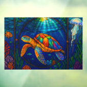 Autocollant Pour Fenêtre Vibrant Stained Glass Sea Turtle Ocean Design (Feuille 3)