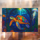 Autocollant Pour Fenêtre Vibrant Stained Glass Sea Turtle Ocean Design (Feuille 2)
