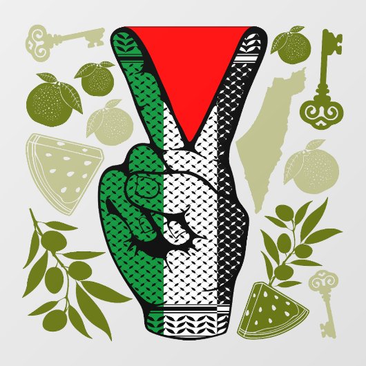 Autocollant Pour Fenêtre Victory Sign Hand Resistance Red Triangle Symbol (Feuille)