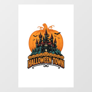 Autocollant Pour Fenêtre Ville d'Halloween Château Hanté Vintage Citrouille