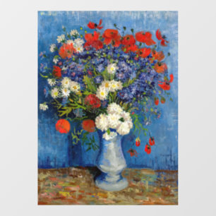 Autocollant Pour Fenêtre Vincent van Gogh - Vase avec des Bleuets & Coqueli