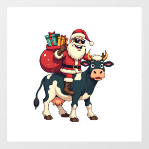 Autocollant Pour Fenêtre Vintage Bigfoot Santa à cheval sur une vache Noël