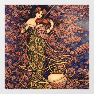 Autocollant Pour Fenêtre Violoniste Art Nouveau dans les Fleurs – Floral Vi