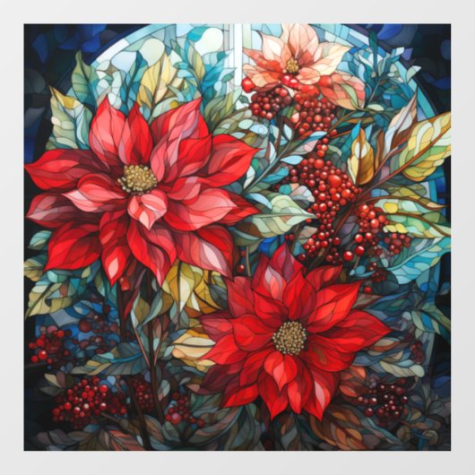 Autocollant Pour Fenêtre Vitrage de Noël Poinsettia Clou de fenêtre (Feuille)