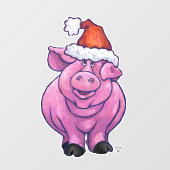 Autocollant Pour Fenêtre Vitre de Noël de cochon rose (Feuille)