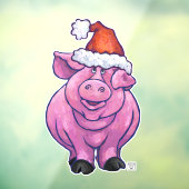 Autocollant Pour Fenêtre Vitre de Noël de cochon rose (Feuille 3)