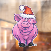 Autocollant Pour Fenêtre Vitre de Noël de cochon rose (Feuille 2)
