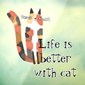 Autocollant Pour Fenêtre Vivre mieux avec le chat (Feuille 3)