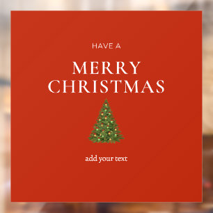 Autocollant Pour Fenêtre Vœu de Joyeux Noël avec arbre sur fond rouge perso