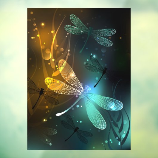 Autocollant Pour Fenêtre Vol de libellule verte lumineuse (Feuille 3)
