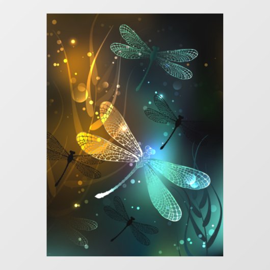 Autocollant Pour Fenêtre Vol de libellule verte lumineuse (Feuille)