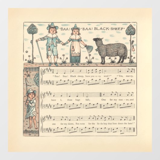 Autocollant Pour Fenêtre Walter Crane Baa Baa Black Sheep Nursery Rhyme  (Feuille)