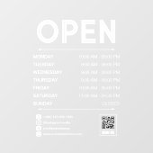 Autocollant Pour Fenêtre White Clean Heures d'ouverture pratique Qr Code (Feuille)