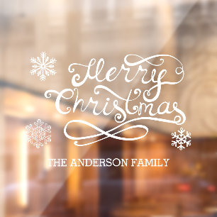 Autocollant Pour Fenêtre White Joyer Noël texte manuscrit flocon de neige