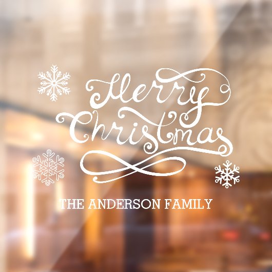 Autocollant Pour Fenêtre White Joyer Noël texte manuscrit flocon de neige (Feuille 2)