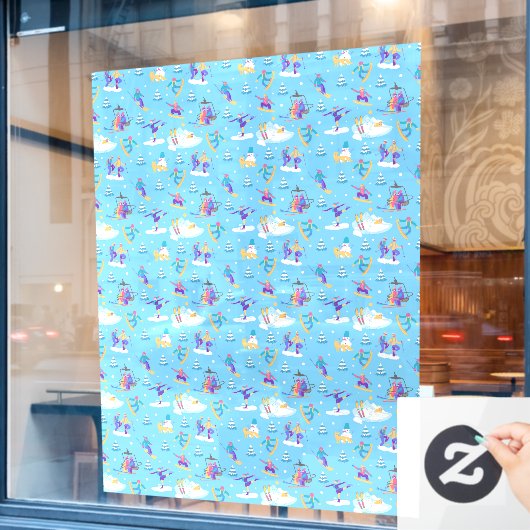 Autocollant Pour Fenêtre Winter Sports Skating Skiing Pattern Ski Shop Larg (Fenêtre de café)