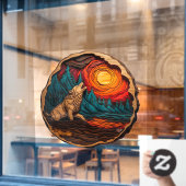 Autocollant Pour Fenêtre Wolf Howling Faux Wood Carving Wild Nature (Fenêtre de café)