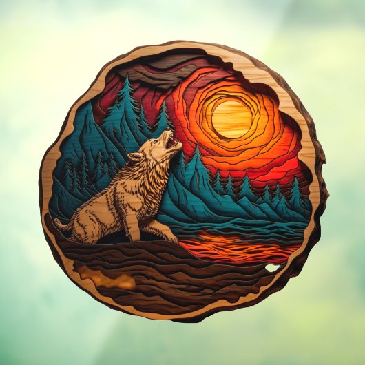 Autocollant Pour Fenêtre Wolf Howling Faux Wood Carving Wild Nature (Feuille 3)