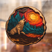 Autocollant Pour Fenêtre Wolf Howling Faux Wood Carving Wild Nature (Feuille 2)