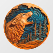 Autocollant Pour Fenêtre Wolf Howling Moon Faux Wood Carving Wild Nature 2 (Feuille)