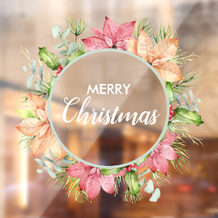 Autocollant Pour Fenêtre Wreath Poinsettia Holly Berries