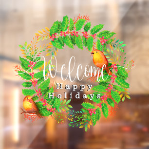 Autocollant Pour Fenêtre Wreath Welcome Happy Holidays