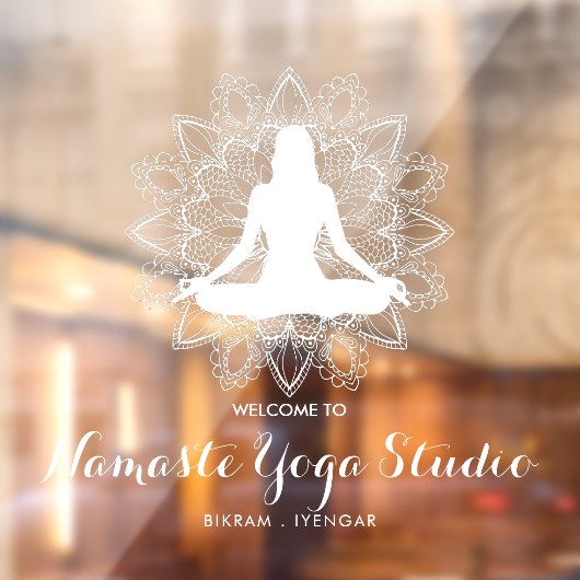 Autocollant Pour Fenêtre Yoga Teacher Studio Professionnel Blanc Mandala  (Feuille 2)