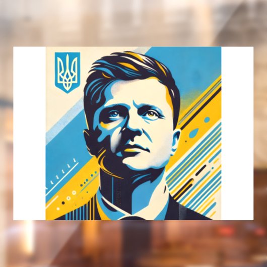 Autocollant Pour Fenêtre Zelenskyy UNITED24 Ukraine Portrait de fixation de (Feuille 2)